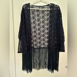 Navy blue lace cardigan with tassels